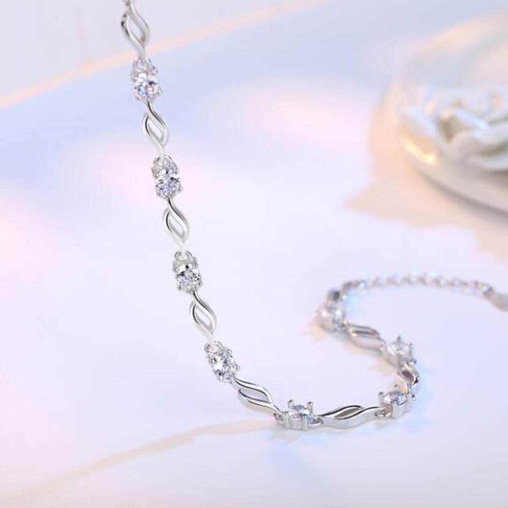 NEW 925 Sterling Silver Diamond Wave Bracelet A - Picture 8 of 8